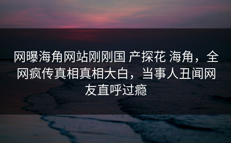网曝海角网站刚刚国 产探花 海角，全网疯传真相真相大白，当事人丑闻网友直呼过瘾