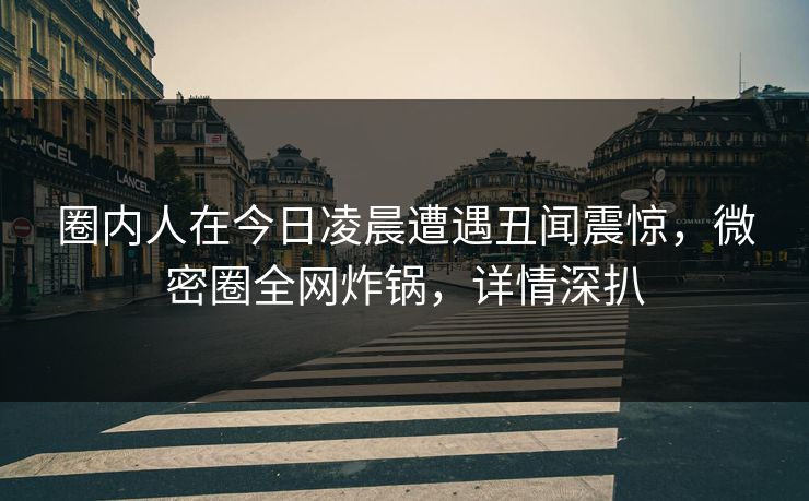 圈内人在今日凌晨遭遇丑闻震惊，微密圈全网炸锅，详情深扒