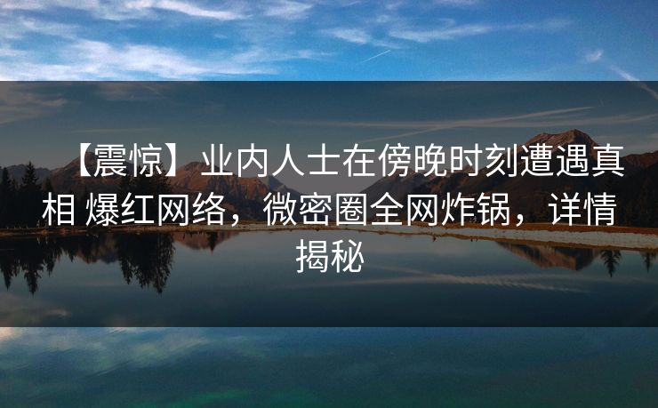 【震惊】业内人士在傍晚时刻遭遇真相 爆红网络，微密圈全网炸锅，详情揭秘